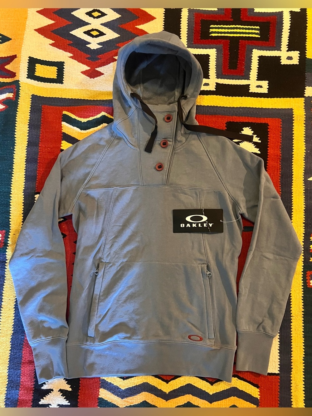 Womens Oakley Cowl Neck Button~Hooded Sweatshirt X~Small With Zipper Pockets